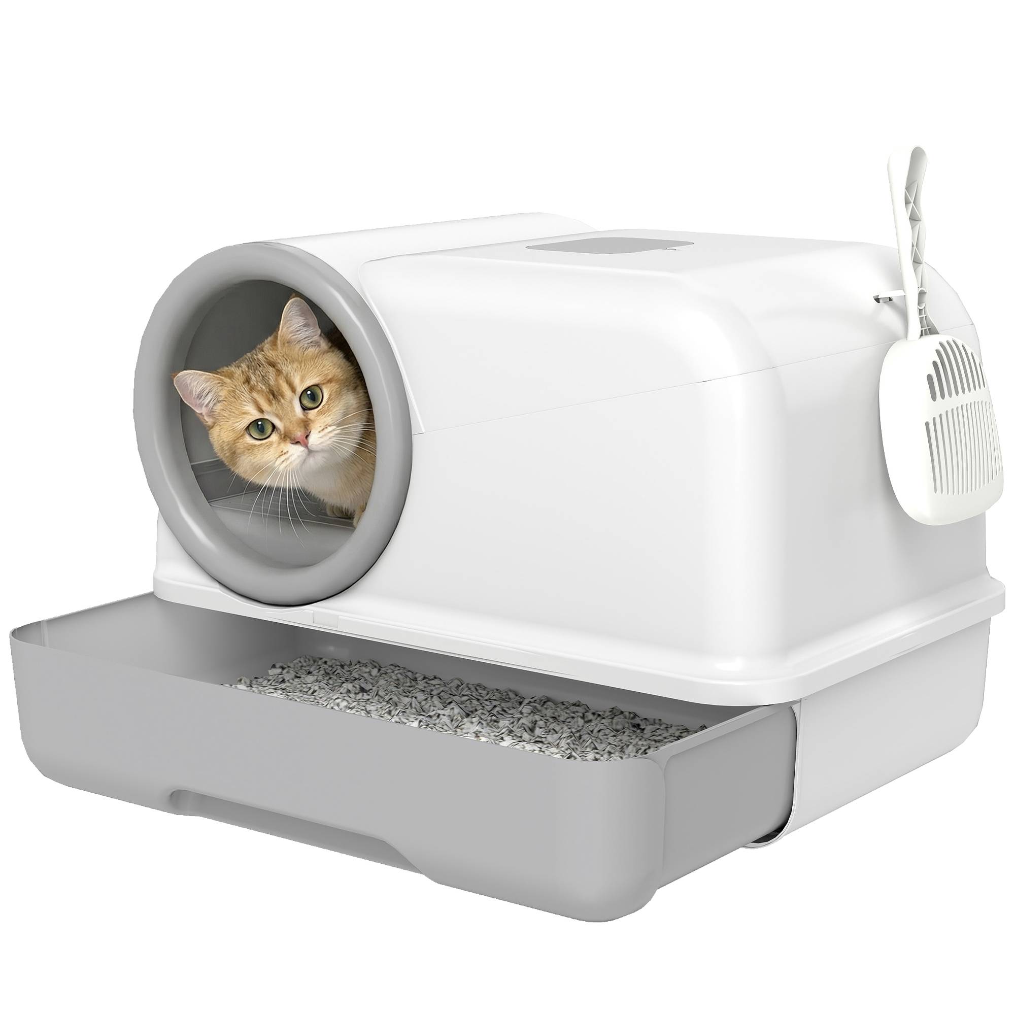 Maison de toilette fermée plastique pour chats plateau coulissant 59cm gris - ComfortXL Outdoor Living - Image 1
