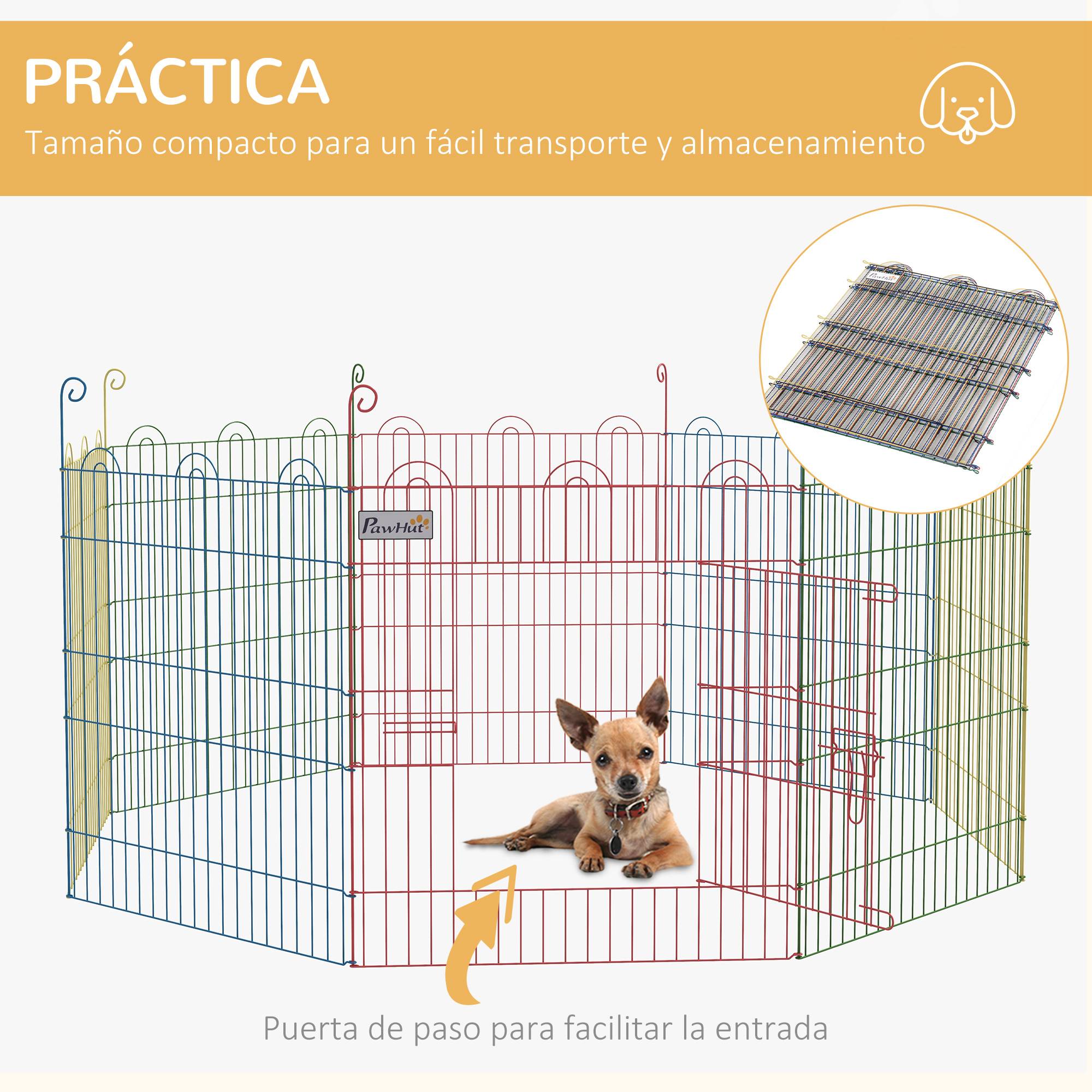 Parc chien pliable 8 panneaux Ø156x60cm, clôture métallique portail + piquets, usage intérieur & extérieur, multicolore - Image 8