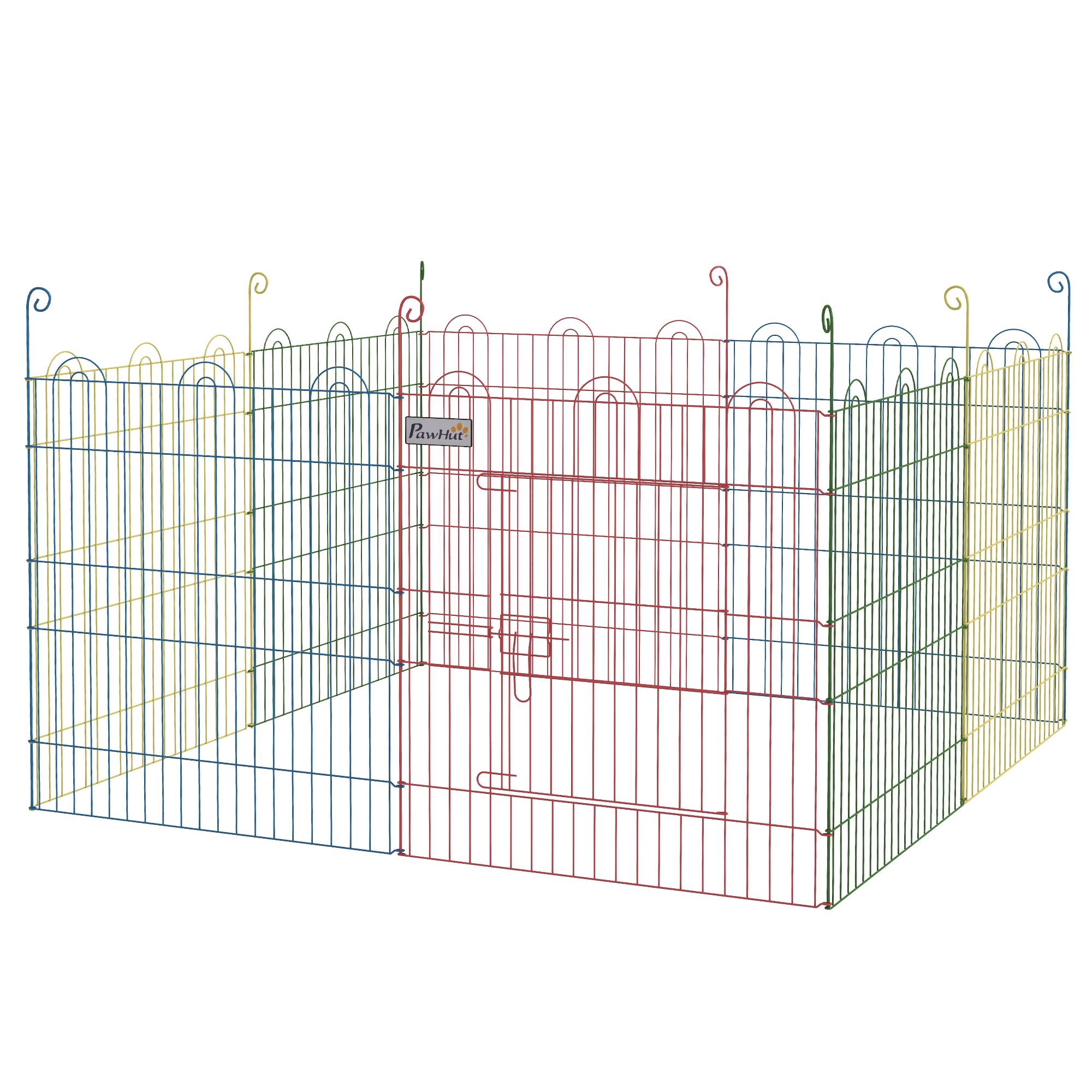 Parc chien pliable 8 panneaux Ø156x60cm, clôture métallique portail + piquets, usage intérieur & extérieur, multicolore - Image 2