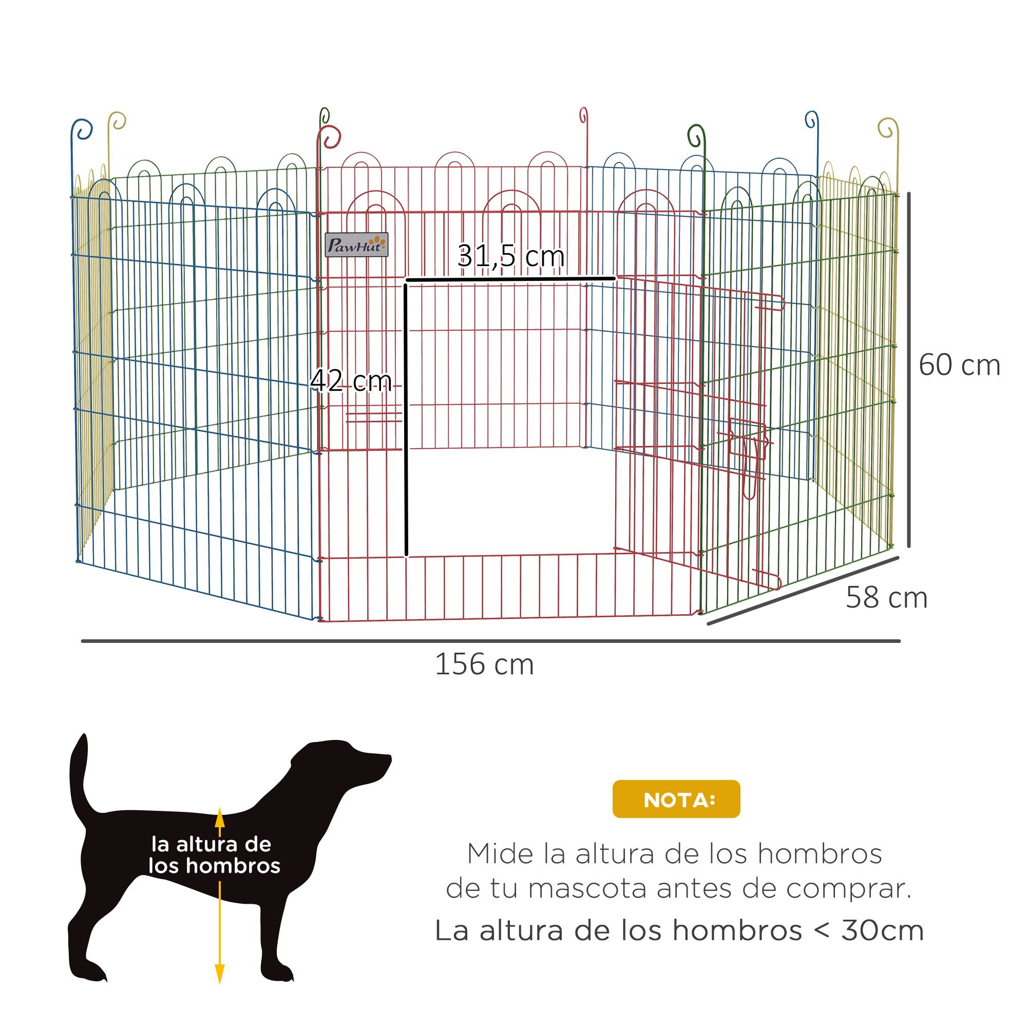 Parc chien pliable 8 panneaux Ø156x60cm, clôture métallique portail + piquets, usage intérieur & extérieur, multicolore - Image 5