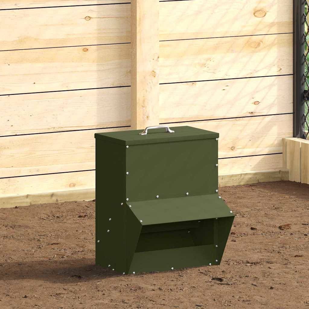 Distributeur Grain Compact Métal Poule 2kg Vert Olive - ComfortXL Outdoor Living - Image 1