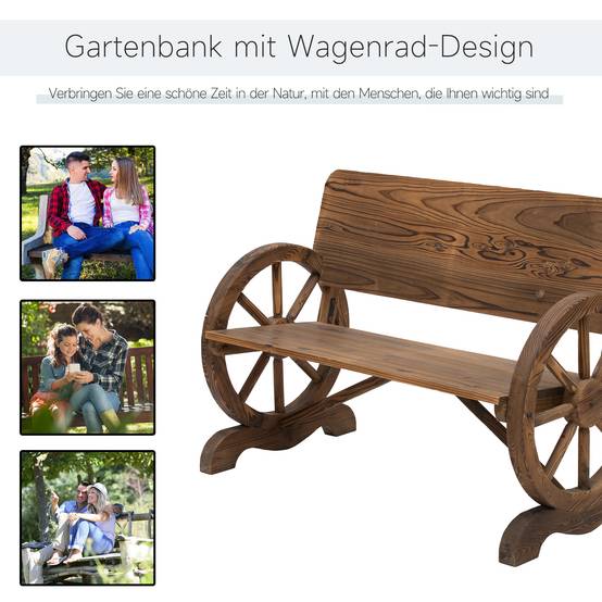 ComfortXL - Banc de jardin 2 places en sapin massif brun 114 x 58 x 80 cm accoudoirs roue et dossier haut confortable - Image 7