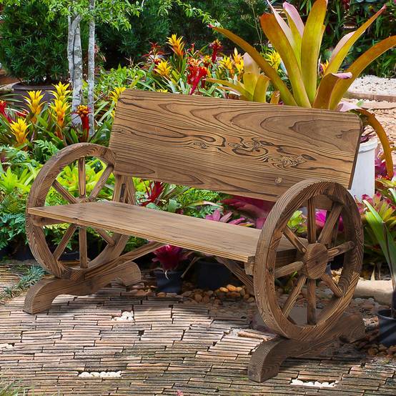 ComfortXL - Banc de jardin 2 places en sapin massif brun 114 x 58 x 80 cm accoudoirs roue et dossier haut confortable - Image 1