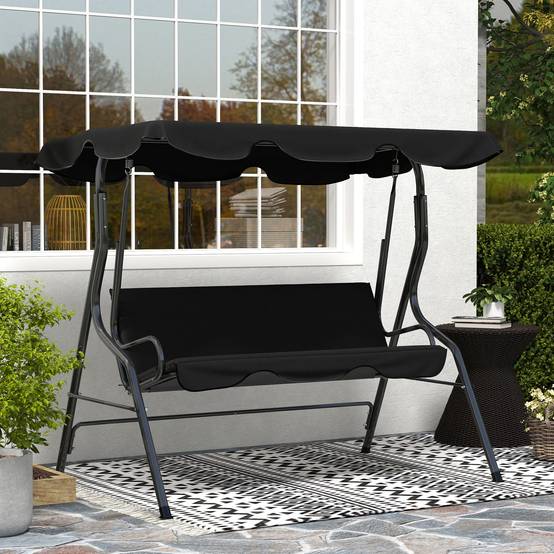 Balancelle 3 places acier jardin toit imperméable inclinable 170x153cm noir - ComfortXL Outdoor Living - Image 4