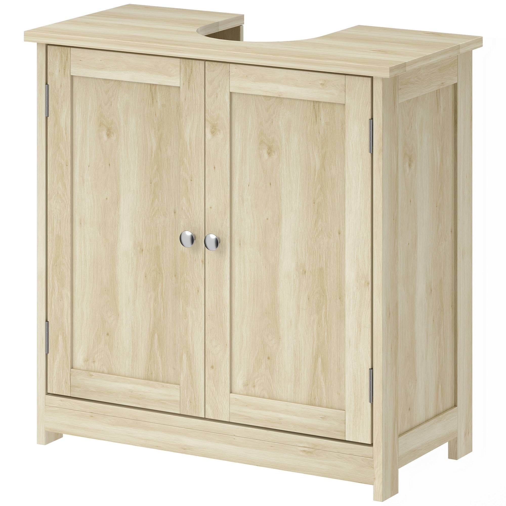 Sans Marque - Meuble Salle Bain sous Vasque Placard 2 Portes Étagère 60x30x60cm Chêne - Image 2