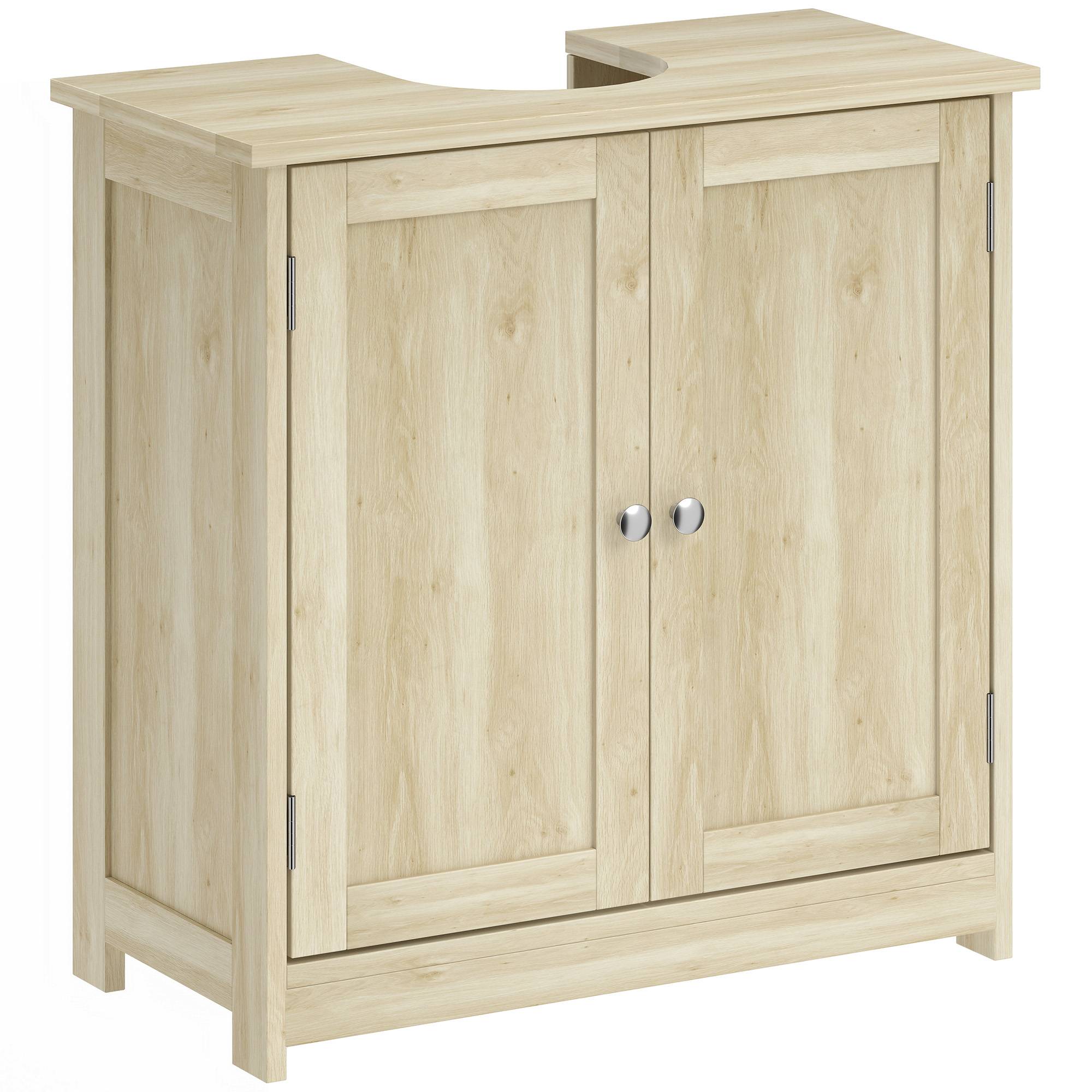 Sans Marque - Meuble Salle Bain sous Vasque Placard 2 Portes Étagère 60x30x60cm Chêne - Image 1