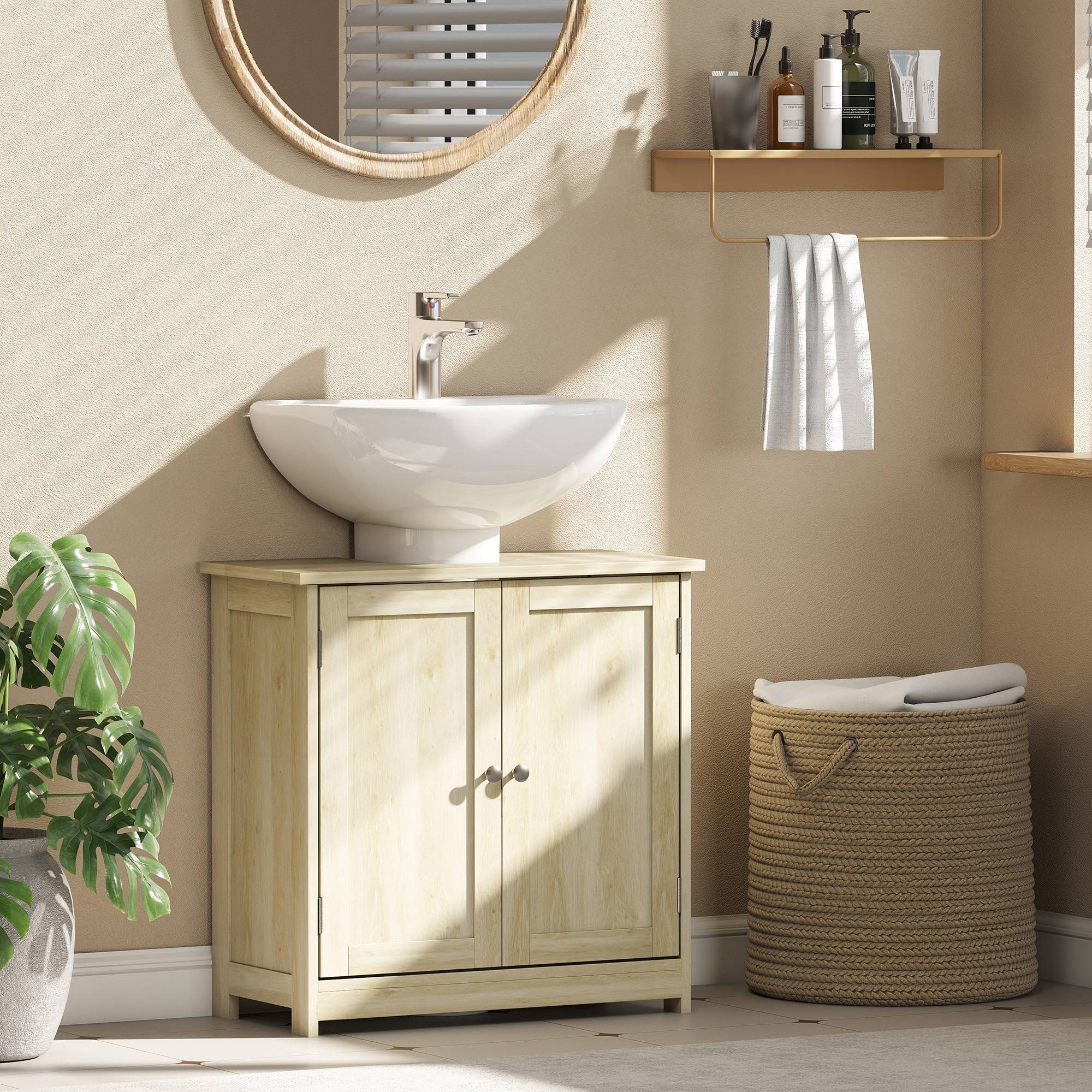 Sans Marque - Meuble Salle Bain sous Vasque Placard 2 Portes Étagère 60x30x60cm Chêne - Image 3