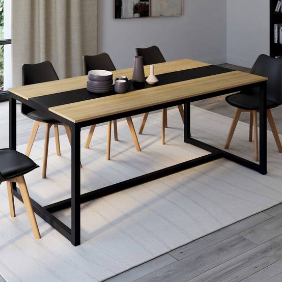 Table à manger rectangle DOVER 8 personnes bande centrale noire design industriel 180 cm - Image 1