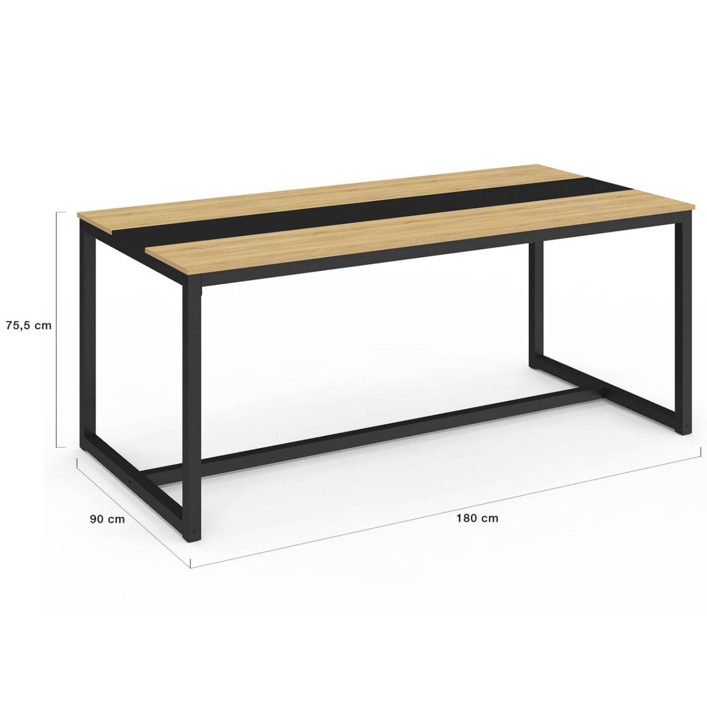 Table à manger rectangle DOVER 8 personnes bande centrale noire design industriel 180 cm - Image 4