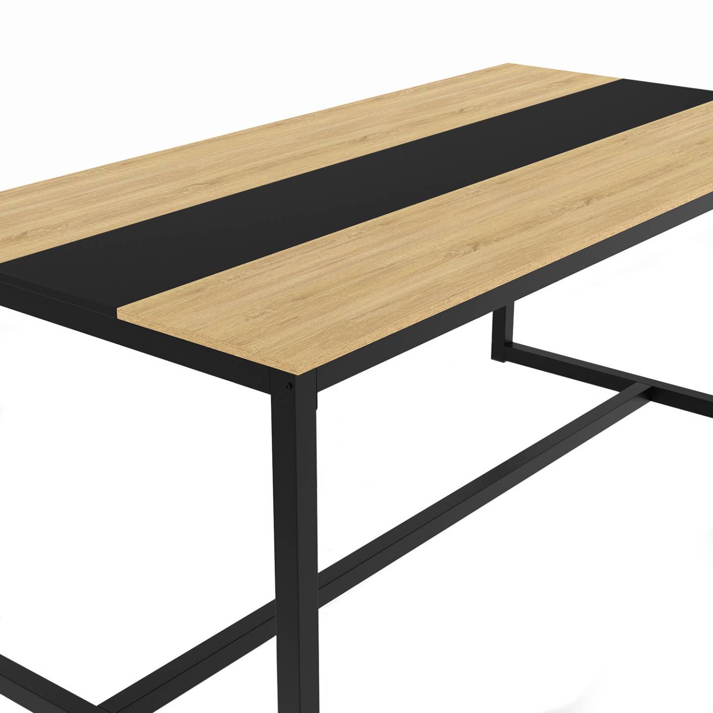 Table à manger rectangle DOVER 8 personnes bande centrale noire design industriel 180 cm - Image 5