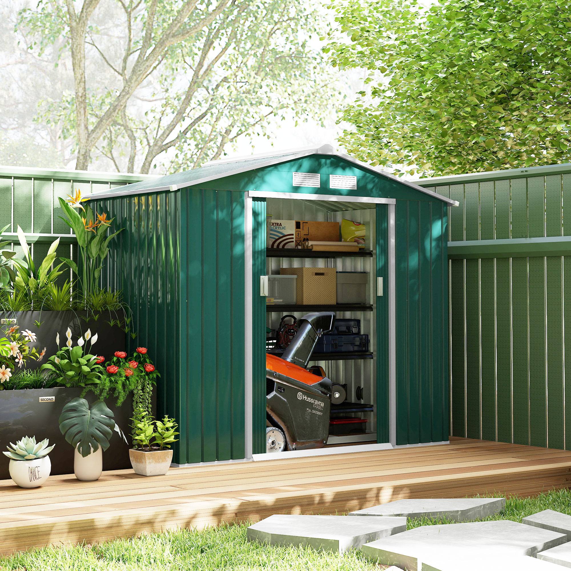 ComfortXL - Abri de jardin en acier galvanisé aménagement extérieur rangement sécurisé 213x130cm vert - ComfortXL Outdoor Living - Image 4