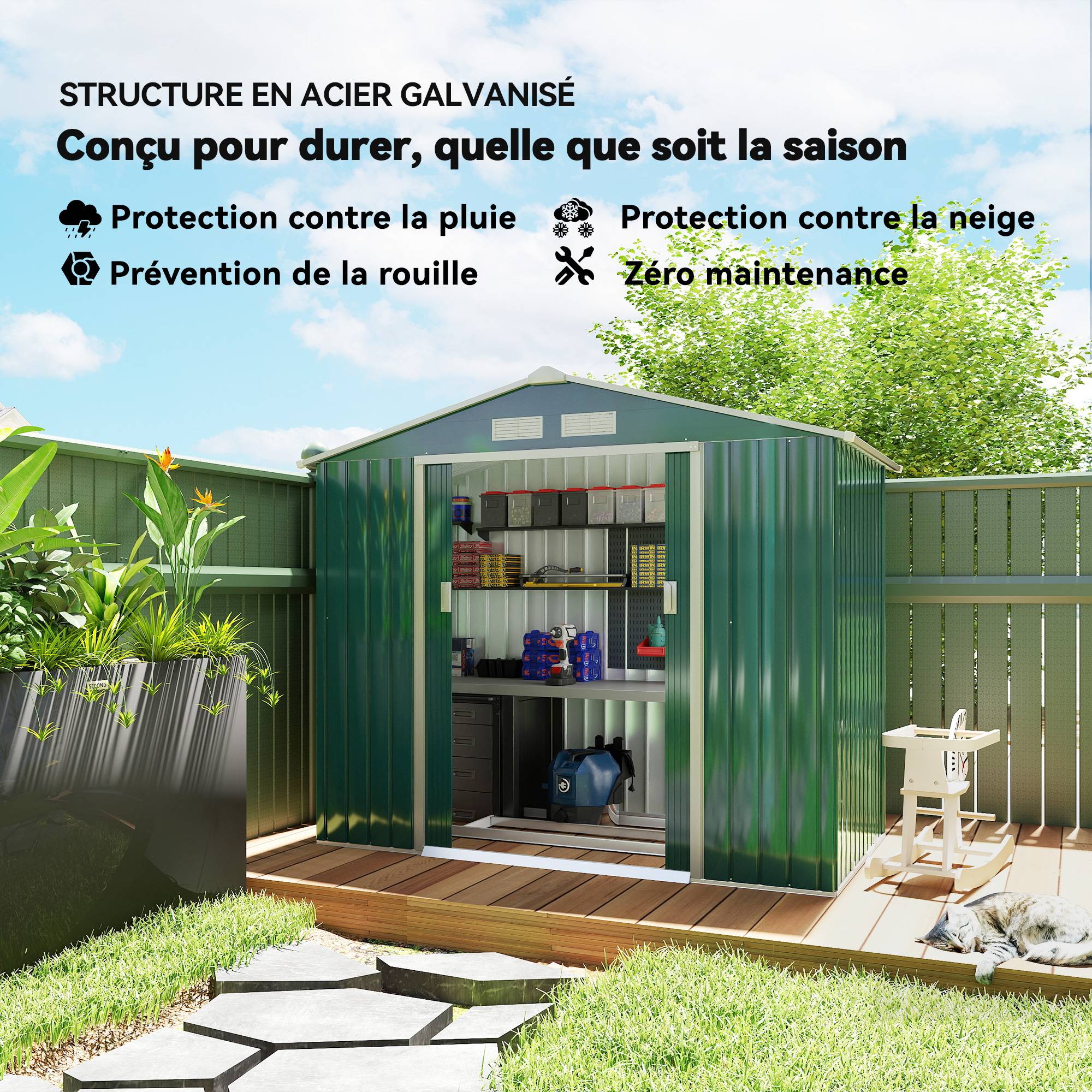 ComfortXL - Abri de jardin en acier galvanisé aménagement extérieur rangement sécurisé 213x130cm vert - ComfortXL Outdoor Living - Image 6