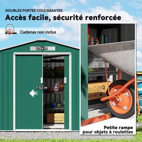 ComfortXL - Abri de jardin en acier galvanisé aménagement extérieur rangement sécurisé 213x130cm vert - ComfortXL Outdoor Living - Image 7