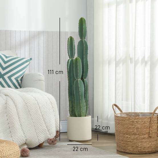 Cactus artificiel 3 tiges EVA, pot PP, déco salon, 25x25x111cm, vert - Image 5