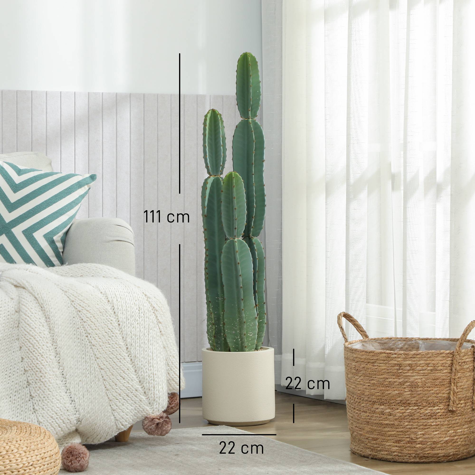 Cactus artificiel 3 tiges EVA, pot PP, déco salon, 25x25x111cm, vert - Image 5
