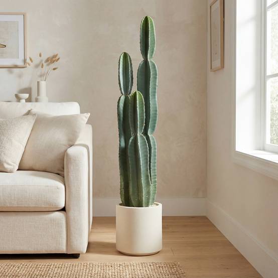 Cactus artificiel 3 tiges EVA, pot PP, déco salon, 25x25x111cm, vert - Image 3