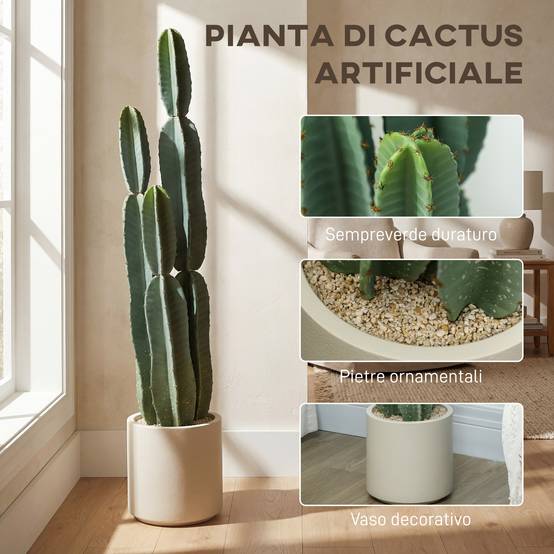 Cactus artificiel 3 tiges EVA, pot PP, déco salon, 25x25x111cm, vert - Image 6