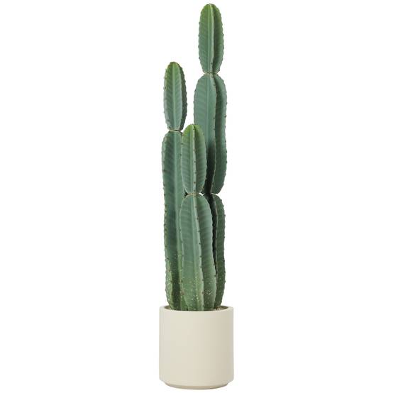Cactus artificiel 3 tiges EVA, pot PP, déco salon, 25x25x111cm, vert - Image 2