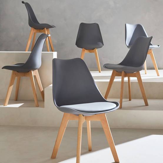 sweeek - Lot de 6 chaises scandinaves. pieds bois de hêtre. chaises 1 place. gris | sweeek - Image 4