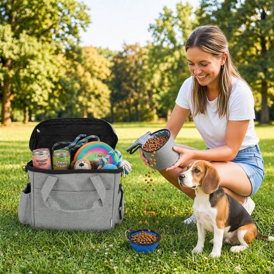 Sac transport chien chat tissu cationique voyage promenade poches gris clair - ComfortXL Outdoor Living - Image 3