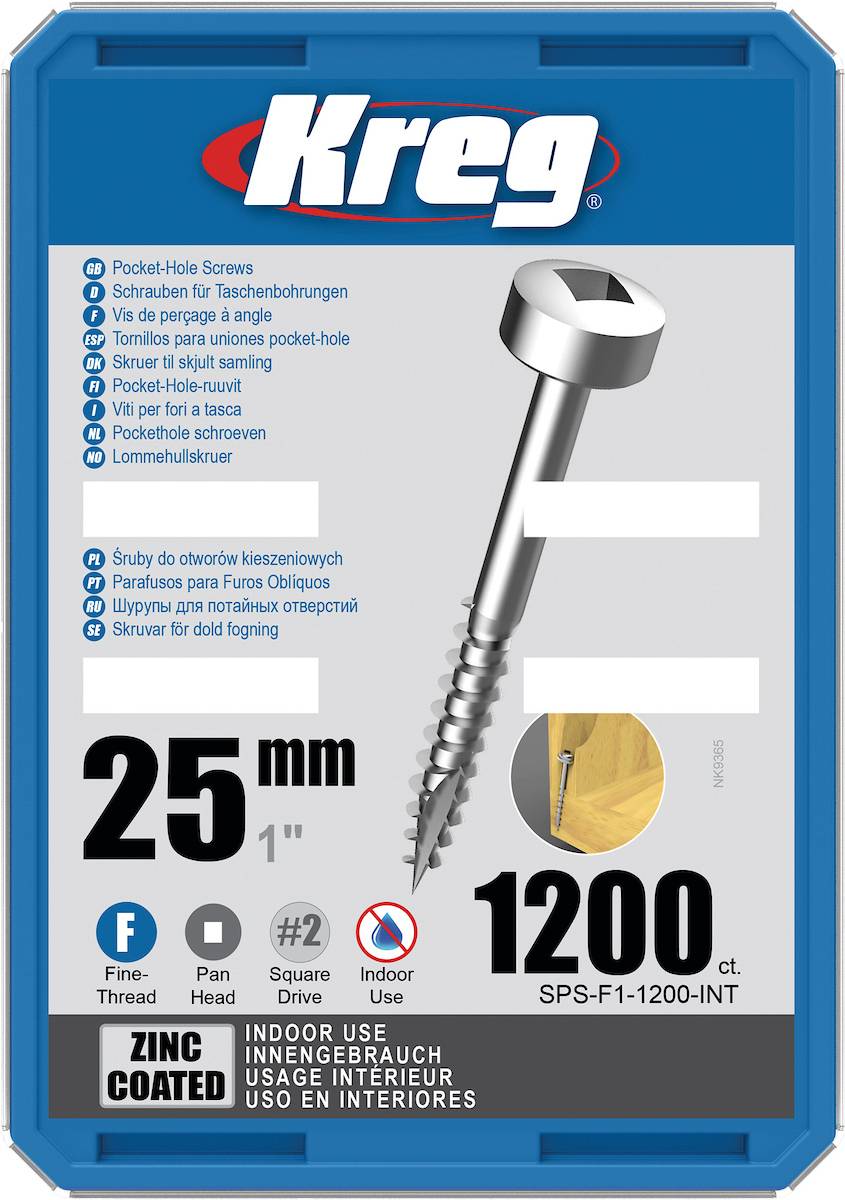 Vis à trous de poche Kreg Revêtu de Zinc Pan-Head, Filetage fin - KREG - SPS-F1-500-INT - Imagen 1