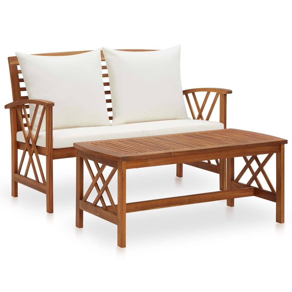 Helloshop26 - Salon de jardin meuble d'extérieur ensemble de mobilier 2 pièces avec coussins bois d'acacia solide - Imagen 1