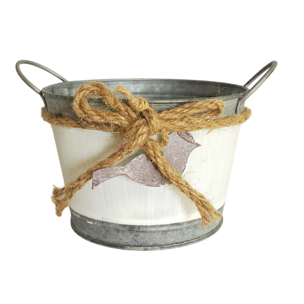~ Coupe ronde en métal blanc gris et marron 10.5 x 15.5 cm Chemin de campagne - Imagen 1