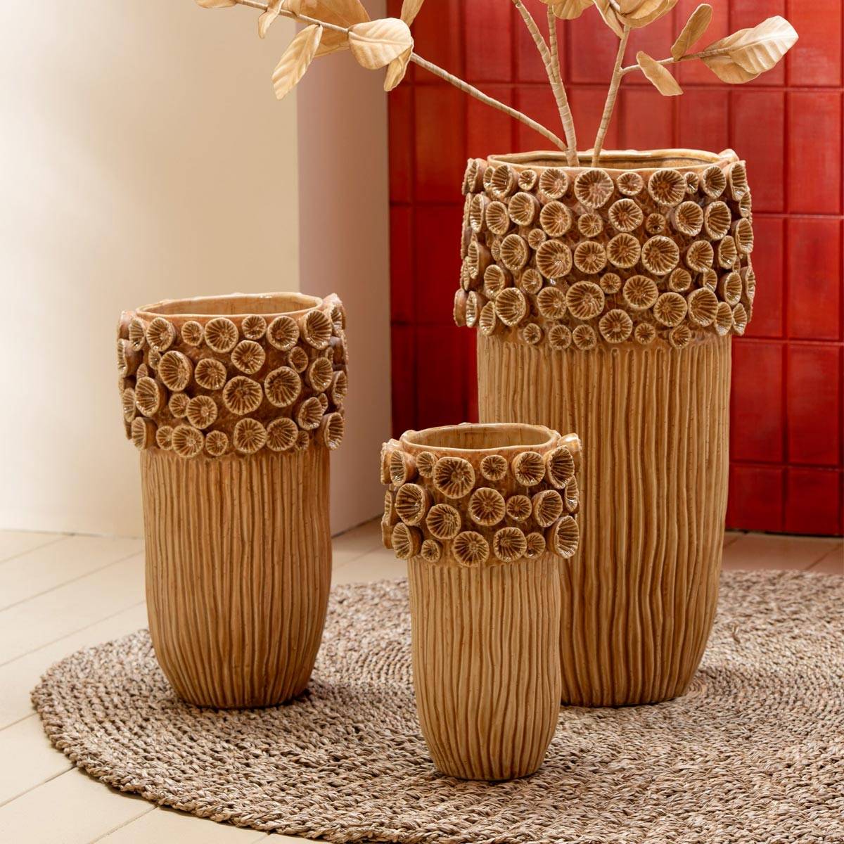 Vase Corail en Argile "Isidro" 56cm Ocre - Image 3
