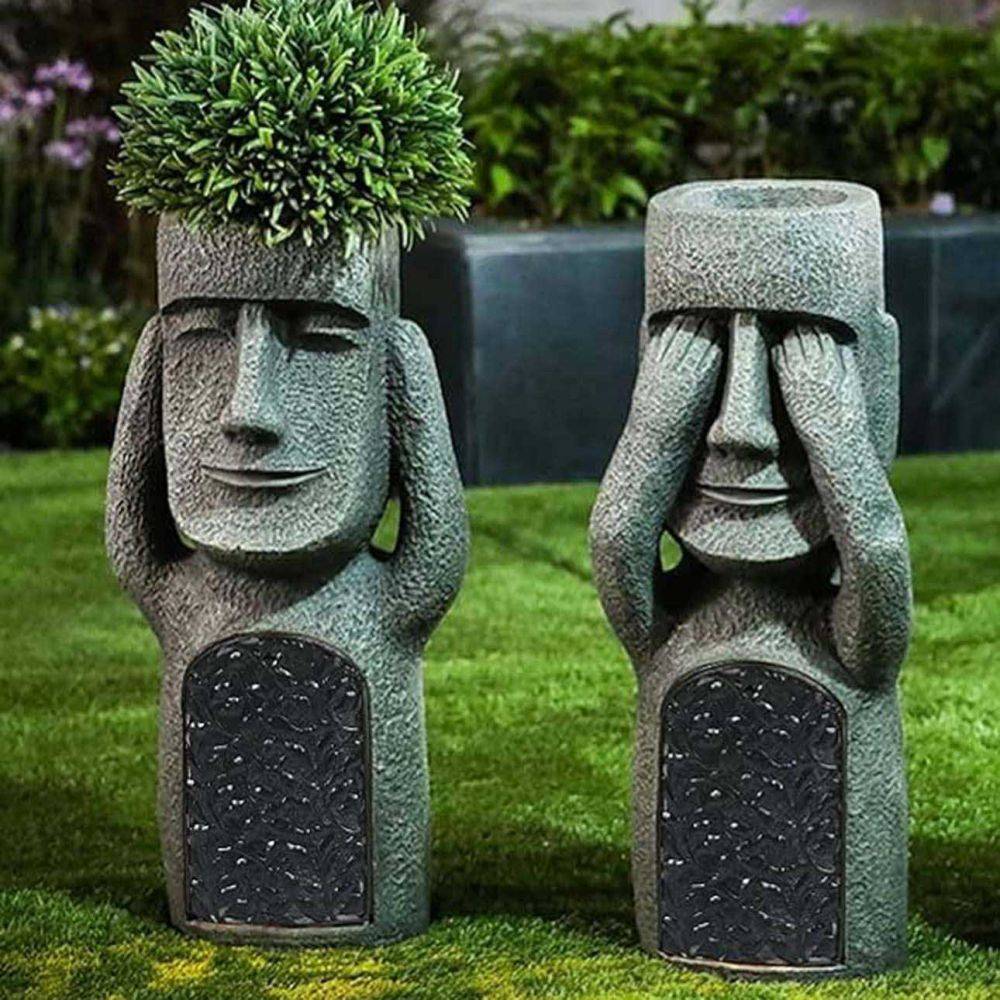 Hanah Home - Jardinière Moai en polyrésine Ne voit pas - Imagen 4