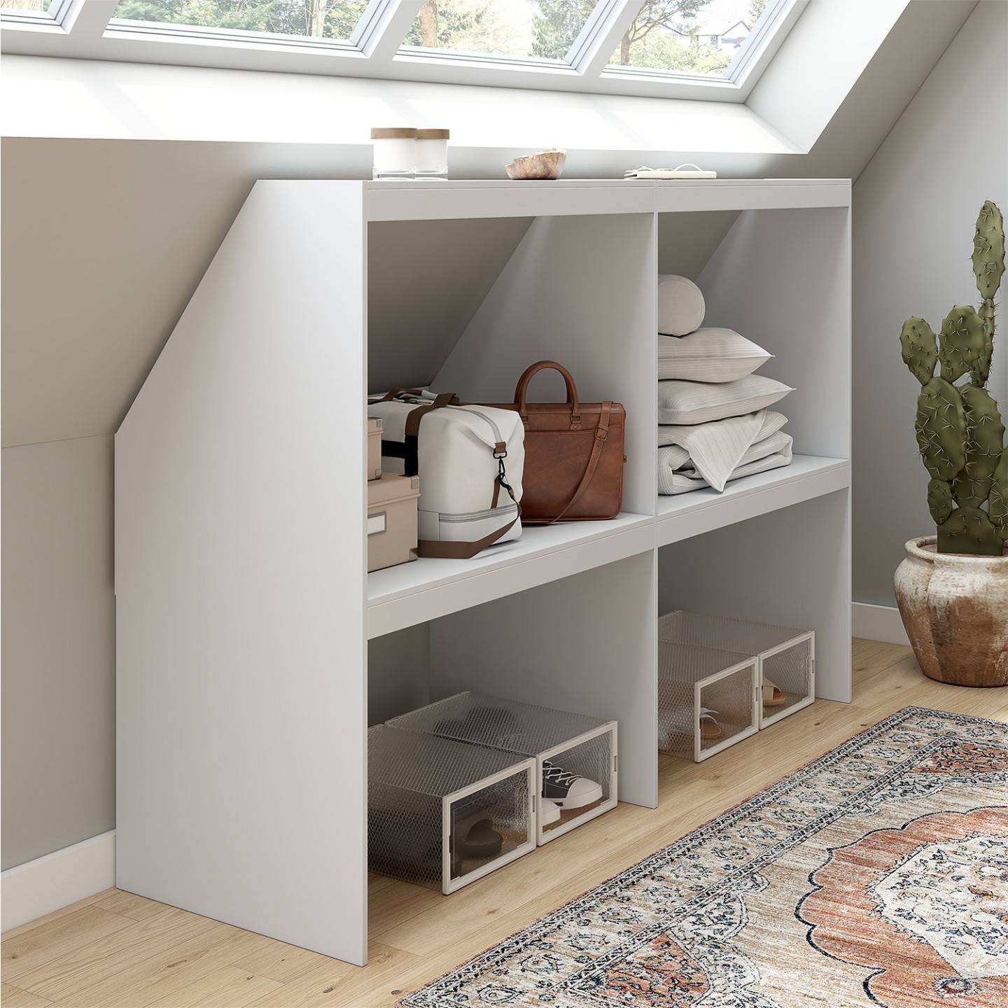Etagère sous pente 4 cases TOMI 160 x 50 x 110/70 cm blanc - Image 1