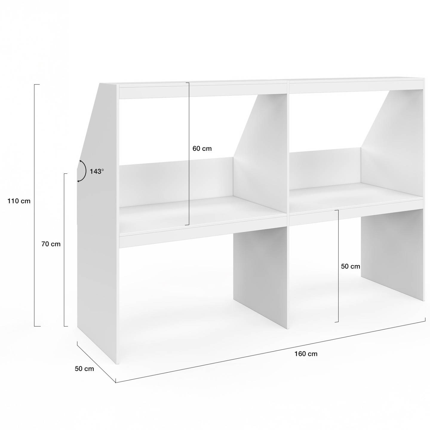 Etagère sous pente 4 cases TOMI 160 x 50 x 110/70 cm blanc - Image 4