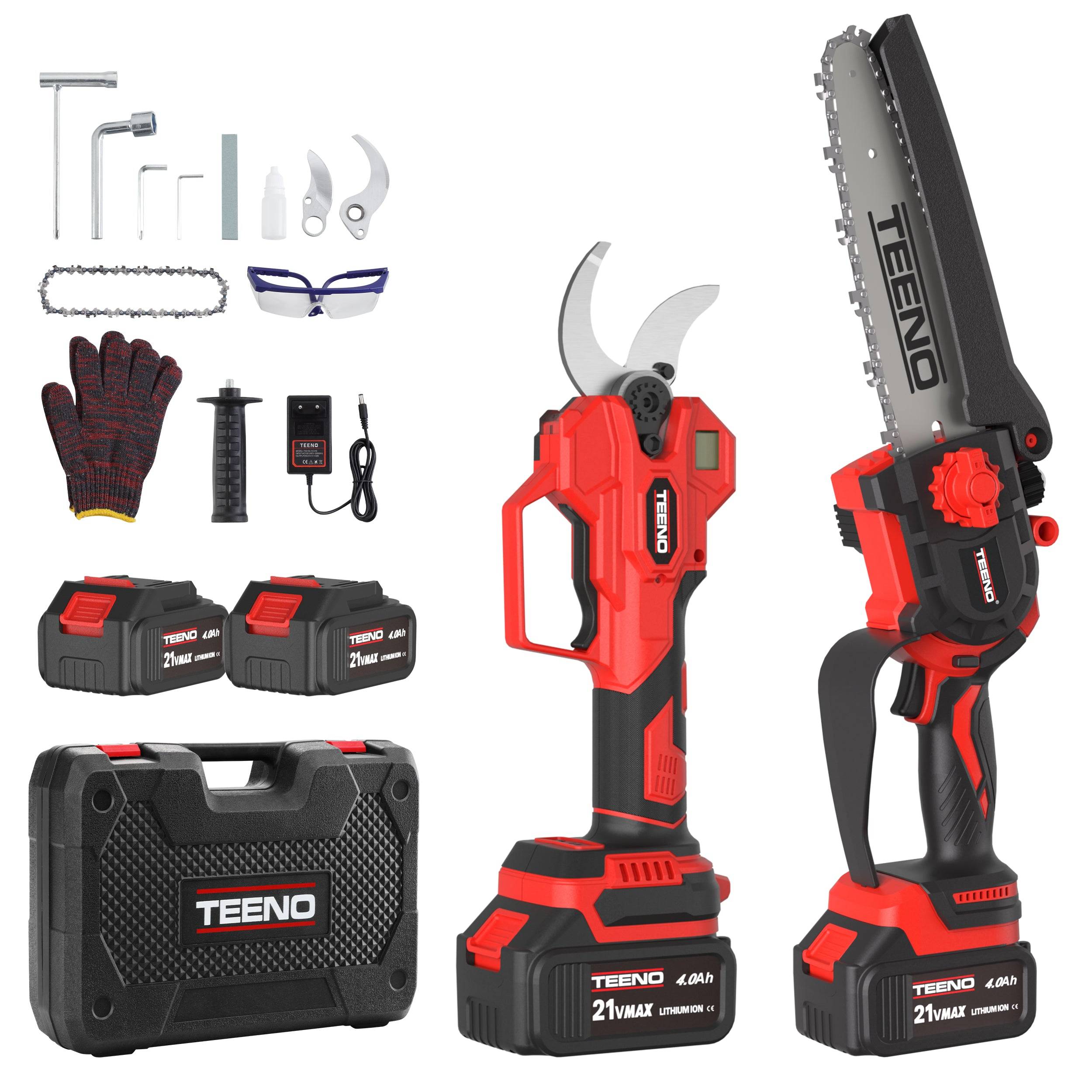 Ensemble d'outils de jardinage 2 en 1 : mini-scie sans fil de 6 pouces + sécateur électrique sans fil de 40 mm, comprend 2 batteries de 4,0 Ah - Image 1