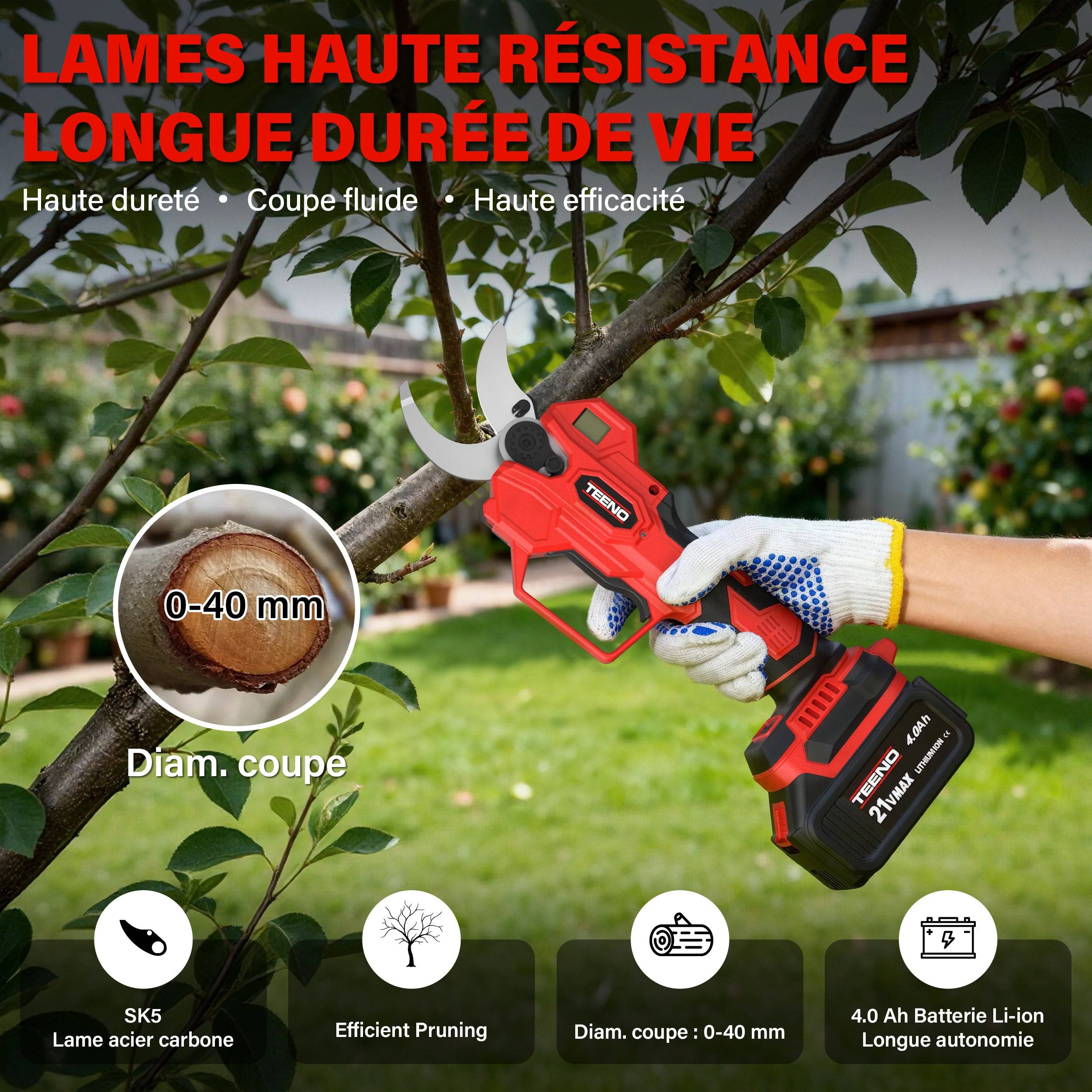 Ensemble d'outils de jardinage 2 en 1 : mini-scie sans fil de 6 pouces + sécateur électrique sans fil de 40 mm, comprend 2 batteries de 4,0 Ah - Image 5