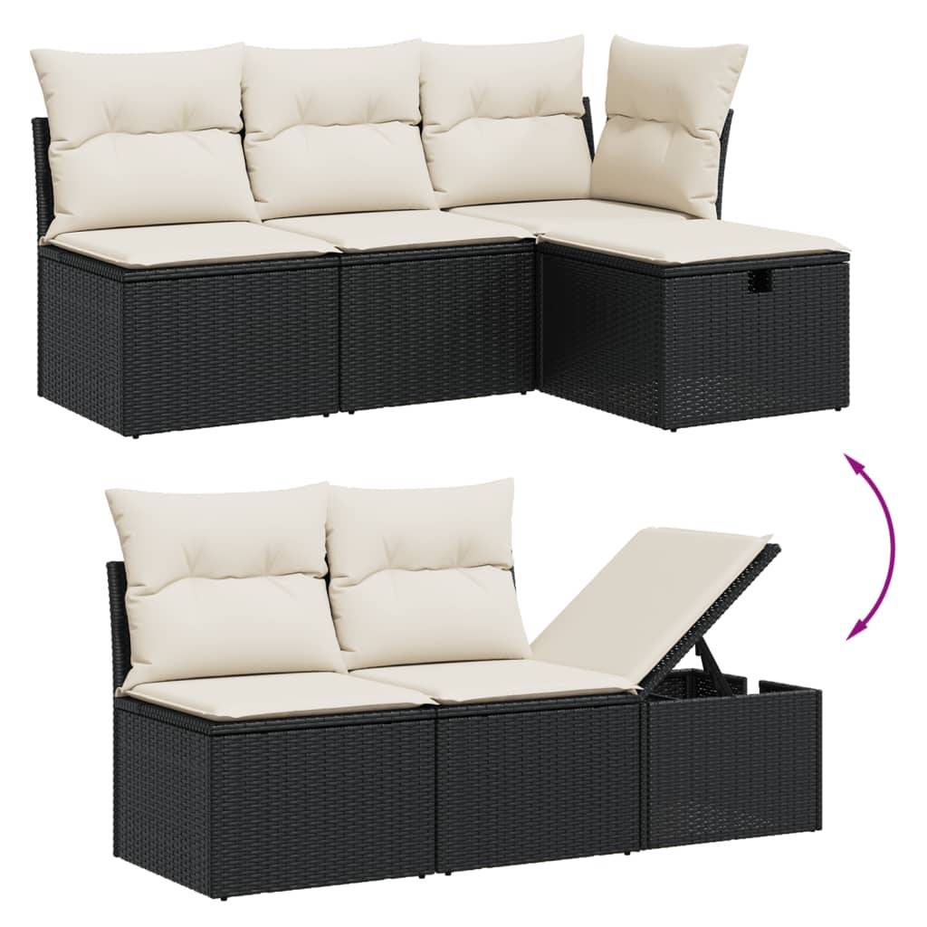 Salon de jardin 6 pièces résine tressée avec table basse en bois d'acacia et pouf Noir – ComfortXL Outdoor Living - Image 3