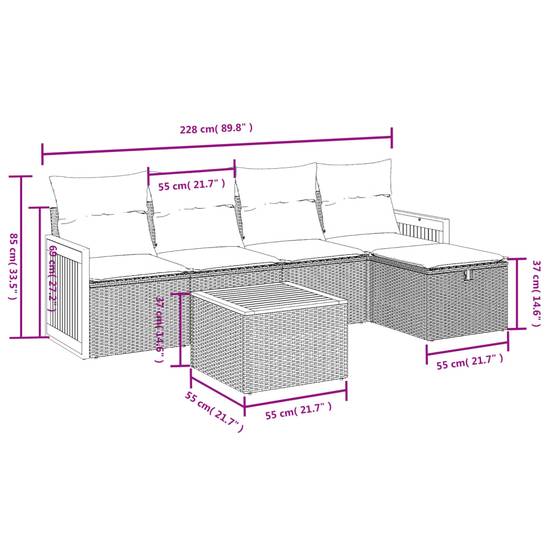 Salon de jardin 6 pièces résine tressée avec table basse en bois d'acacia et pouf Noir – ComfortXL Outdoor Living - Image 4