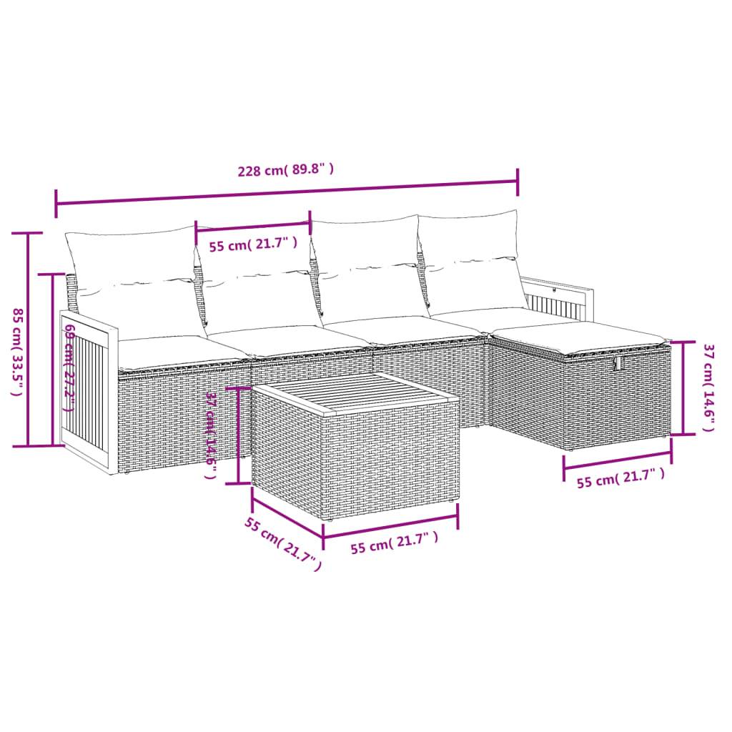 Salon de jardin 6 pièces résine tressée avec table basse en bois d'acacia et pouf Noir – ComfortXL Outdoor Living - Image 4