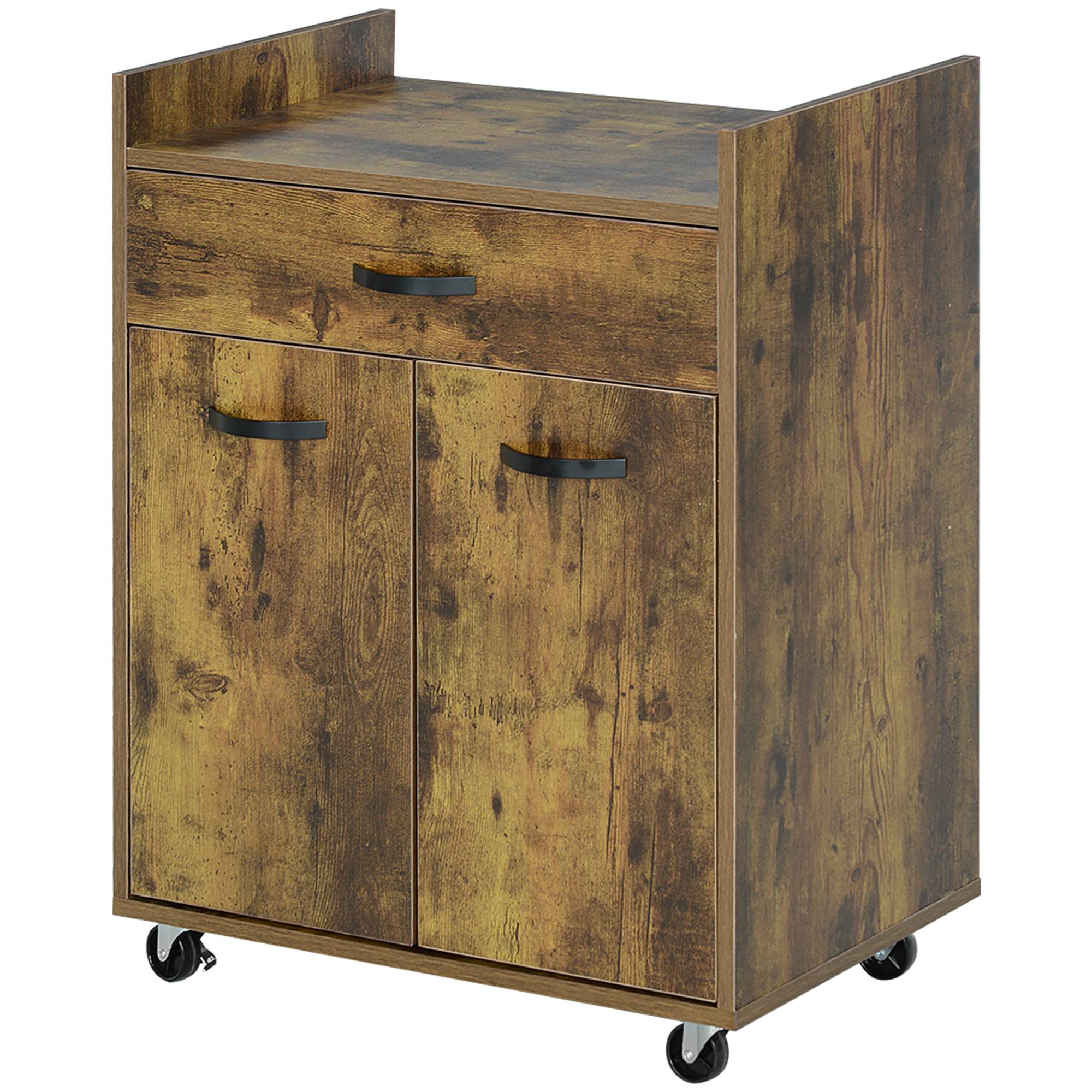Sans Marque - Desserte cuisine tiroir placard 4 roulettes bois 60x40x77 cm marron rustique - Image 2