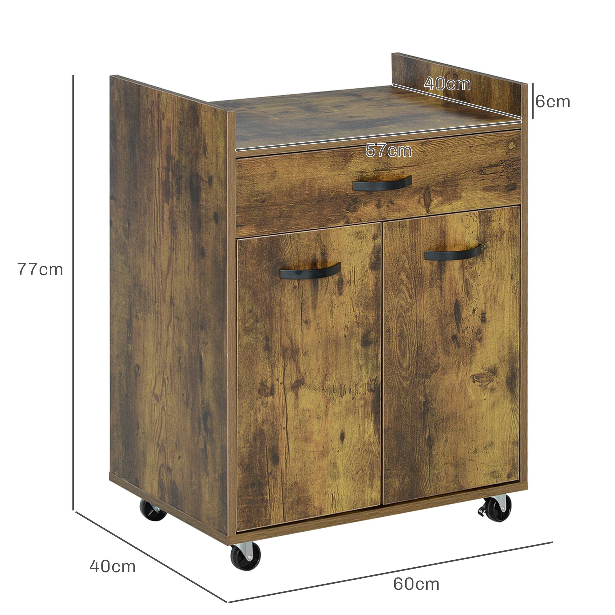 Sans Marque - Desserte cuisine tiroir placard 4 roulettes bois 60x40x77 cm marron rustique - Image 5