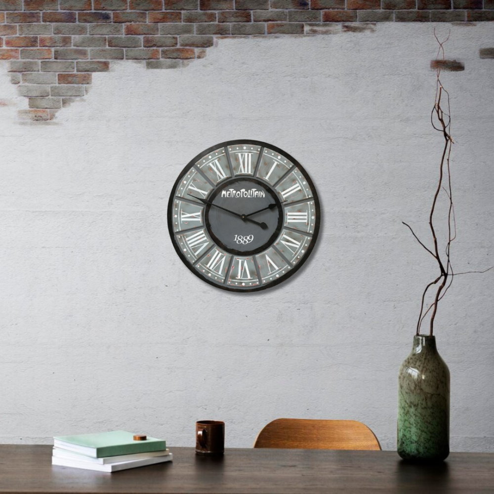 ~ Grande horloge murale décorative vintage salon bois gris noir 60cm Chemin de campagne - Imagen 2