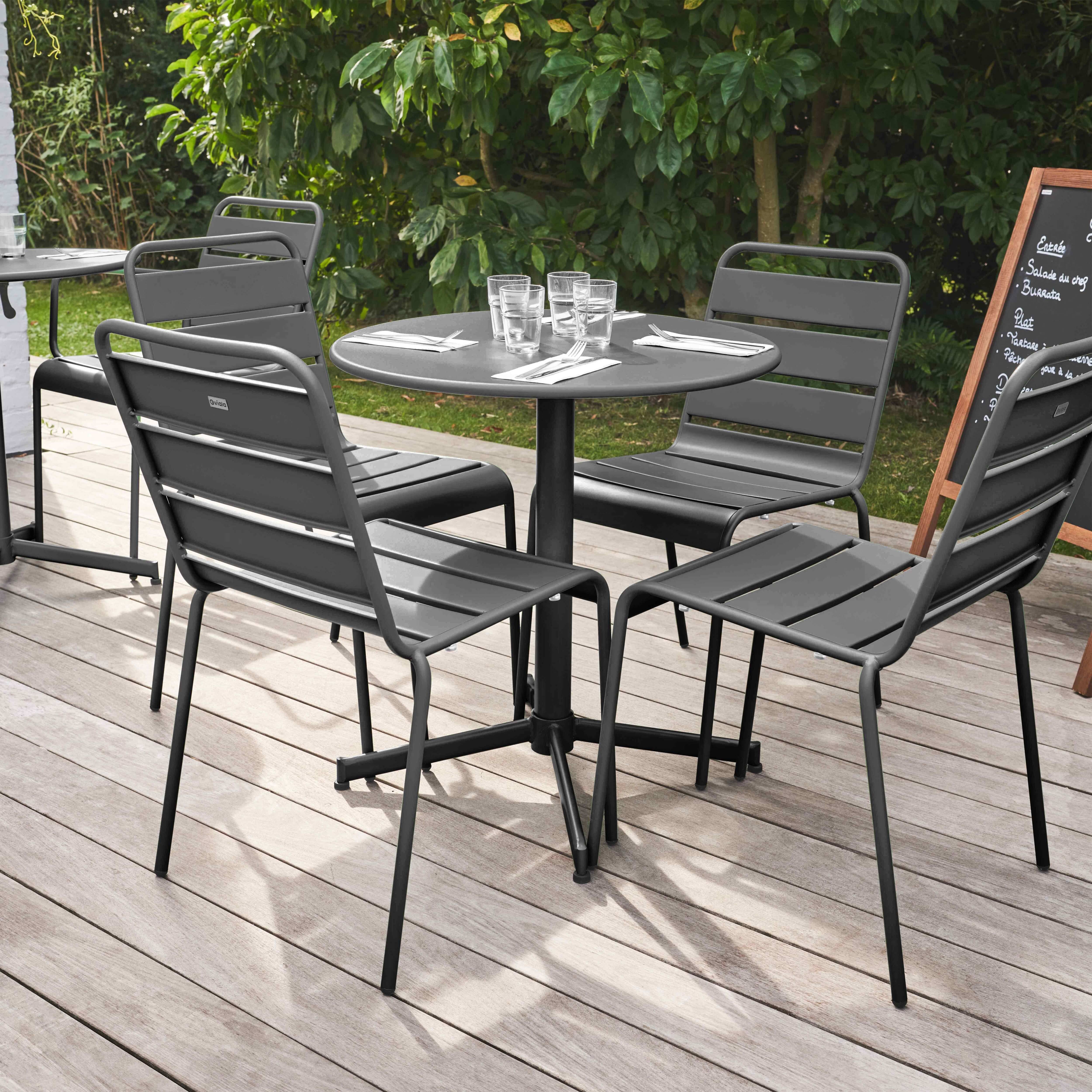 Oviala - Ensemble table de jardin ronde et 4 chaises anthracite Palavas - Oviala - Imagen 2