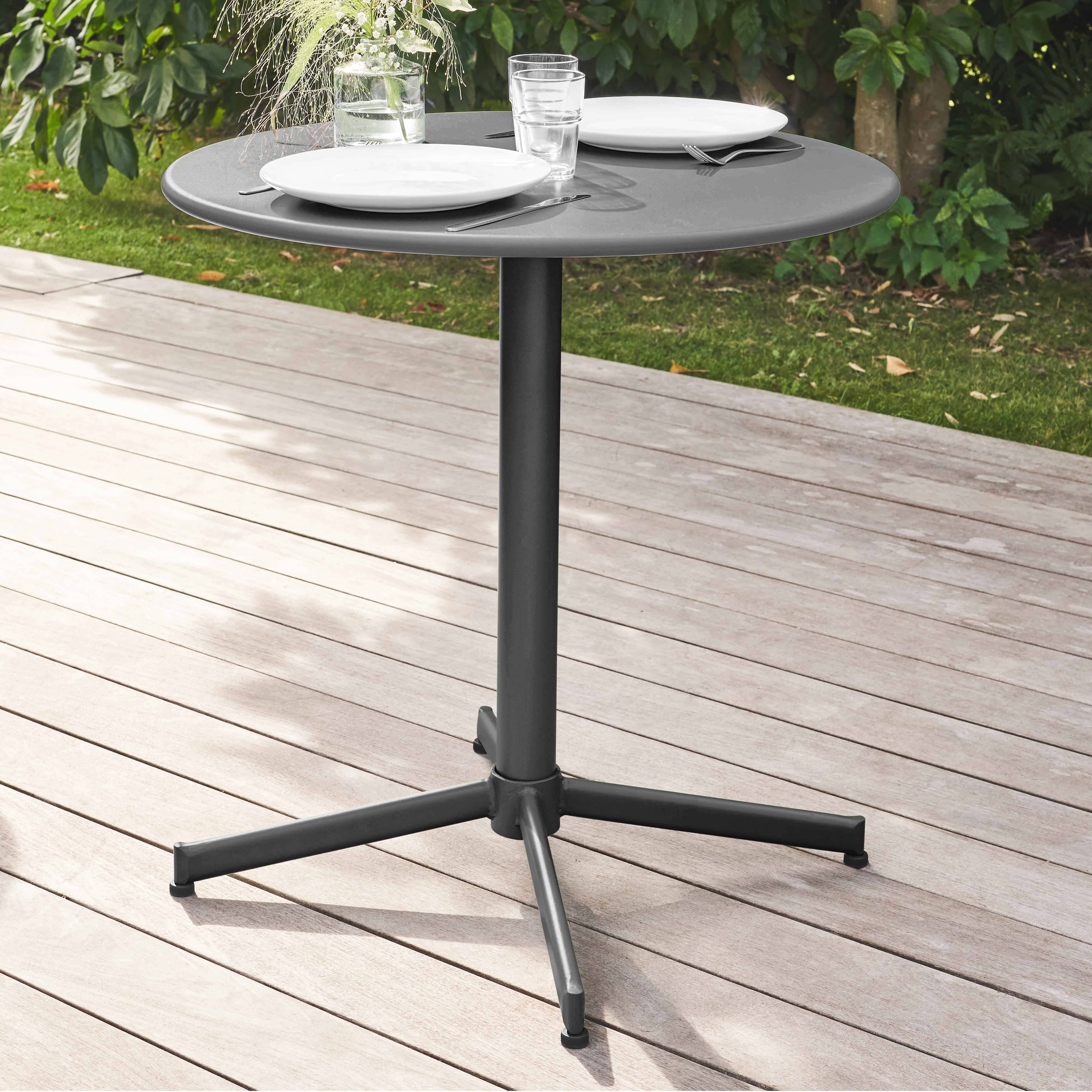 Oviala - Ensemble table de jardin ronde et 4 chaises anthracite Palavas - Oviala - Imagen 3