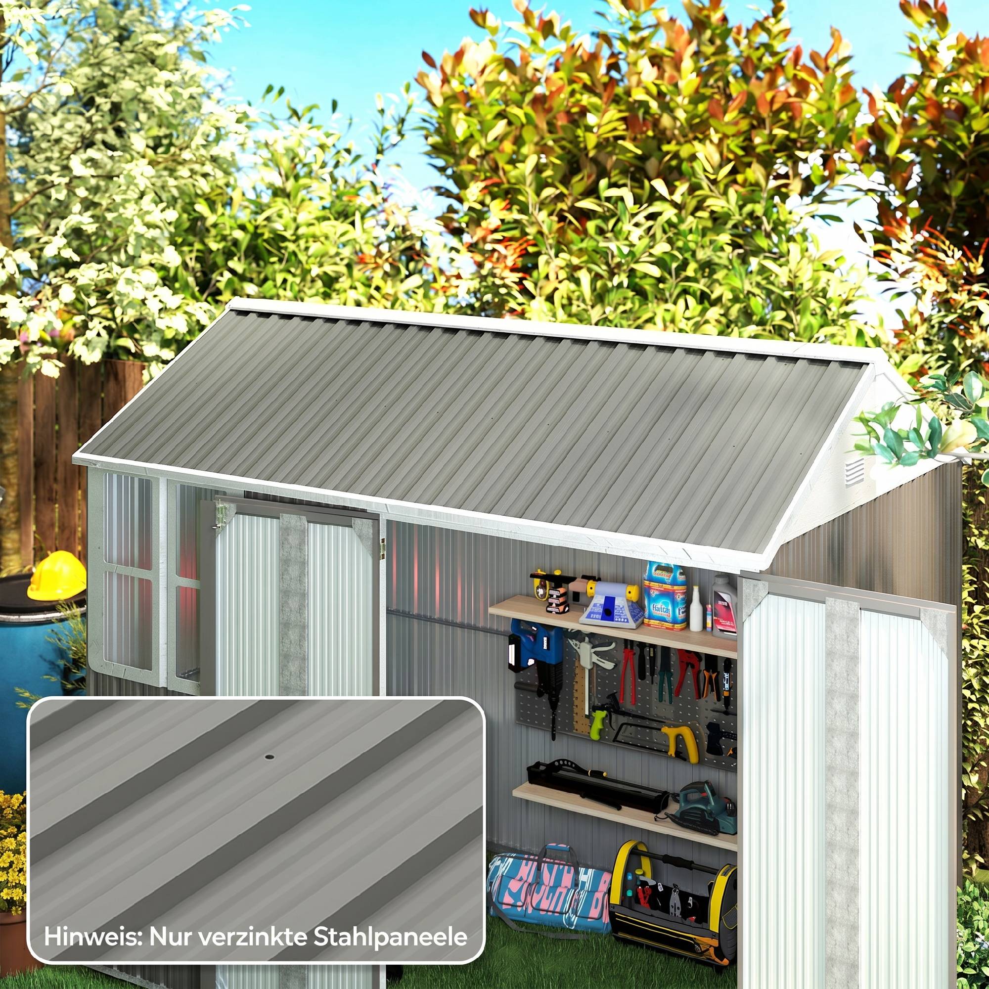 ComfortXL - Plaques de toiture bac acier galvanisé 129 x 45 cm gris clair lot de 12 pour abri carport garage anti-pluie - Image 1