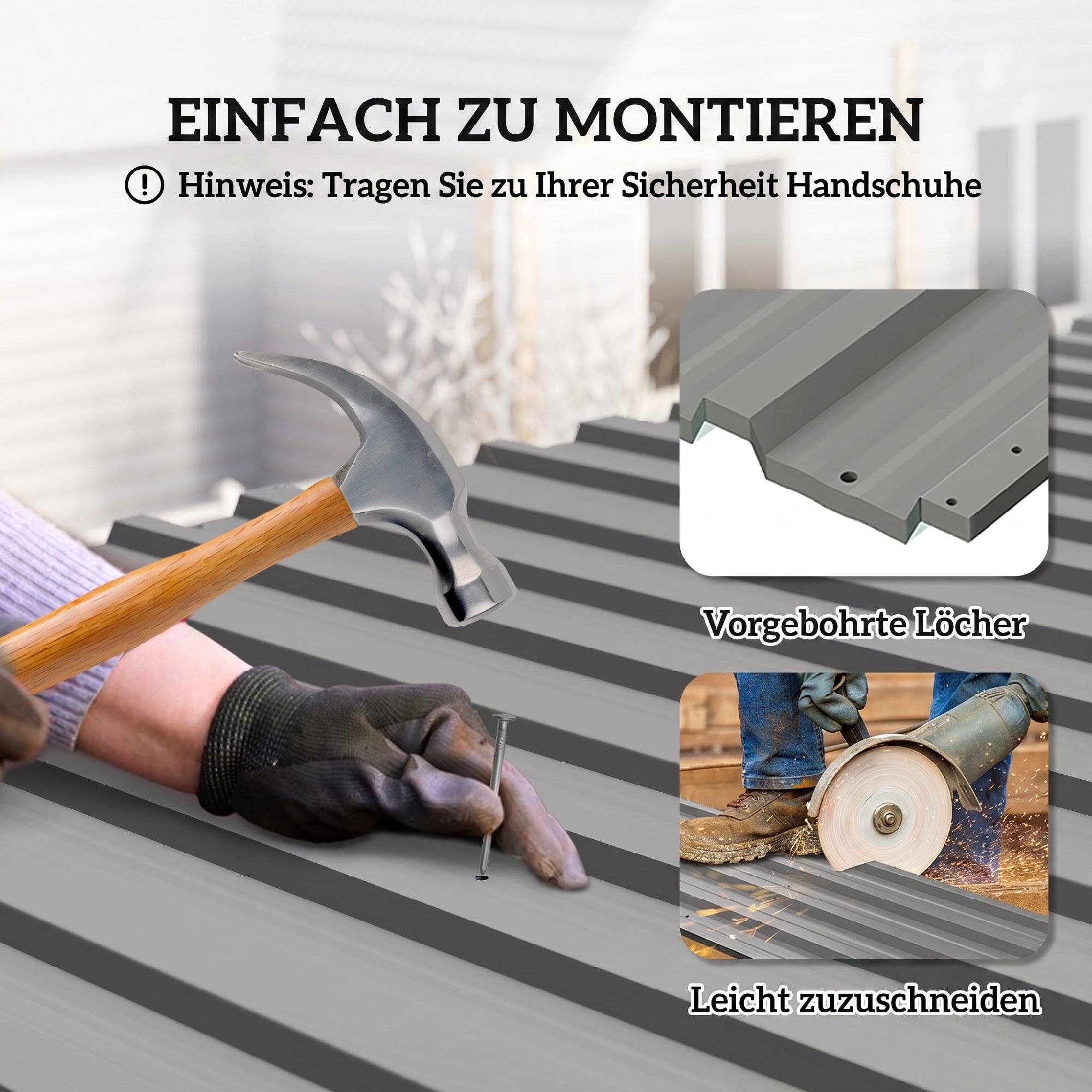 ComfortXL - Plaques de toiture bac acier galvanisé 129 x 45 cm gris clair lot de 12 pour abri carport garage anti-pluie - Image 4