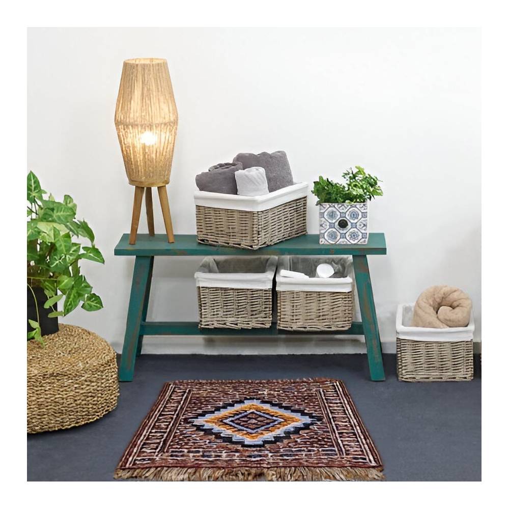Aubry Gaspard - Corbeille de rangement en osier gris et coton 34 x 26 x 18 cm - Image 2