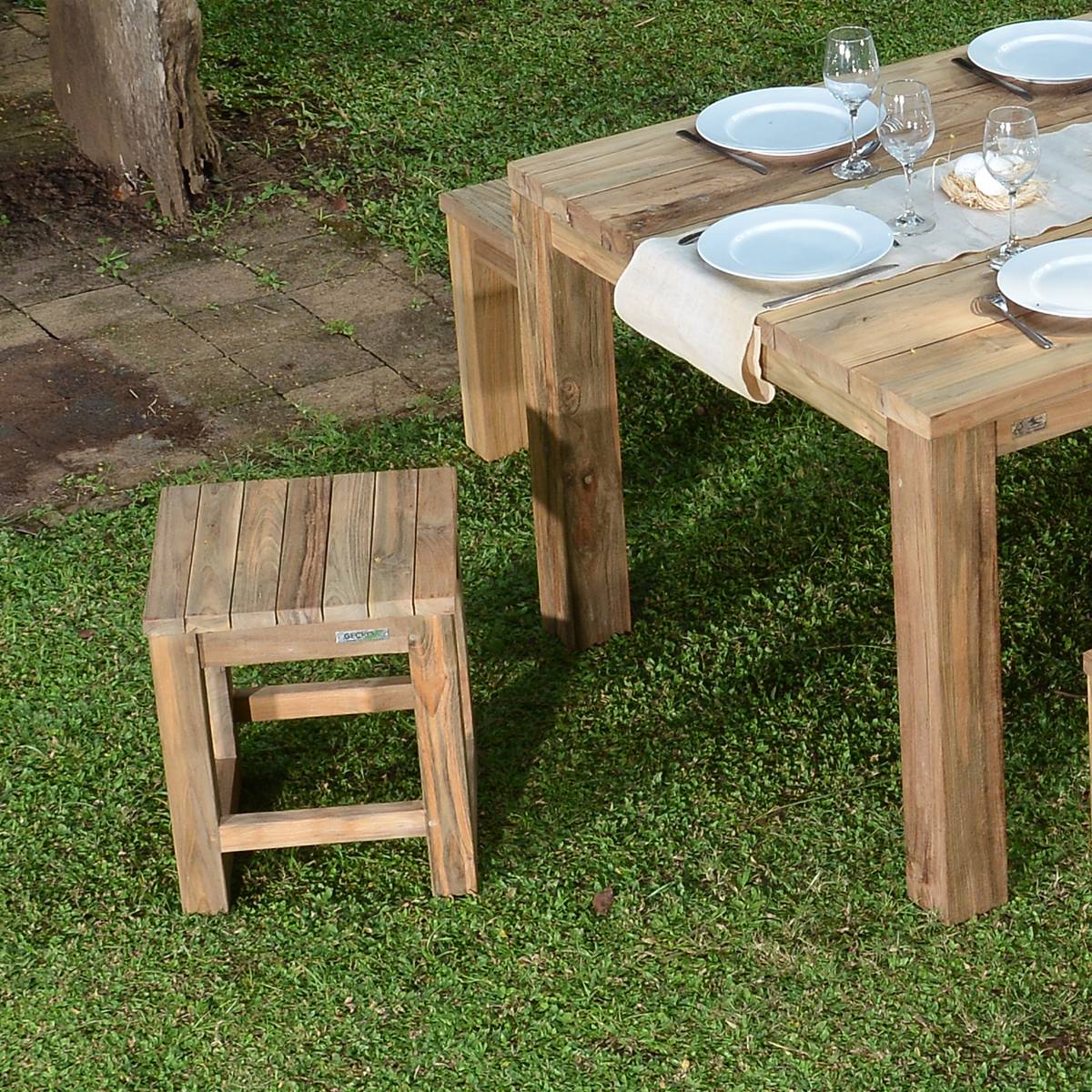 Tabouret en teck recyclé Toscagne - Gecko Jardin - Image 5
