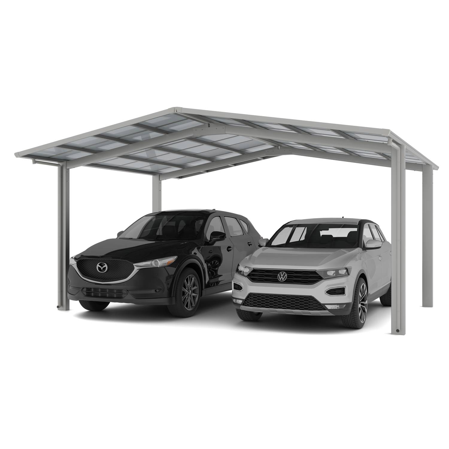 Carport double Montage M - charge de toiture 75kg/m² - Anodisé coloris inox brillant - Ximax LINEA standard - Image 1