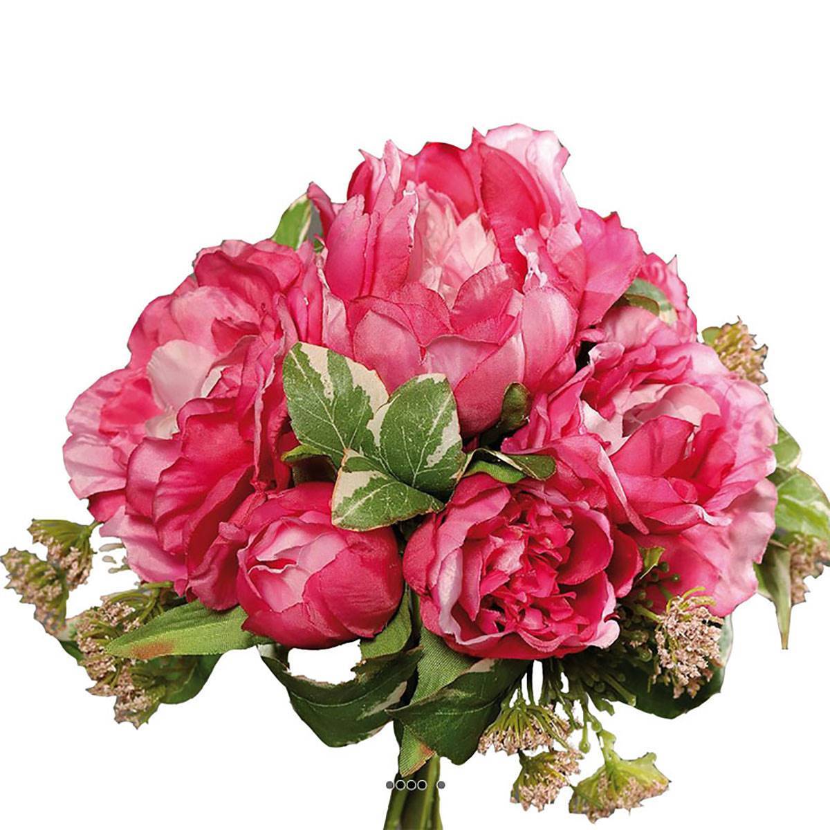 Artificielles - Bouquet de Pivoines et Carottes sauvages artificielles 7 fleurs H 20 cm Rose fushia - couleur: Rose fushia 730 - Imagen 2