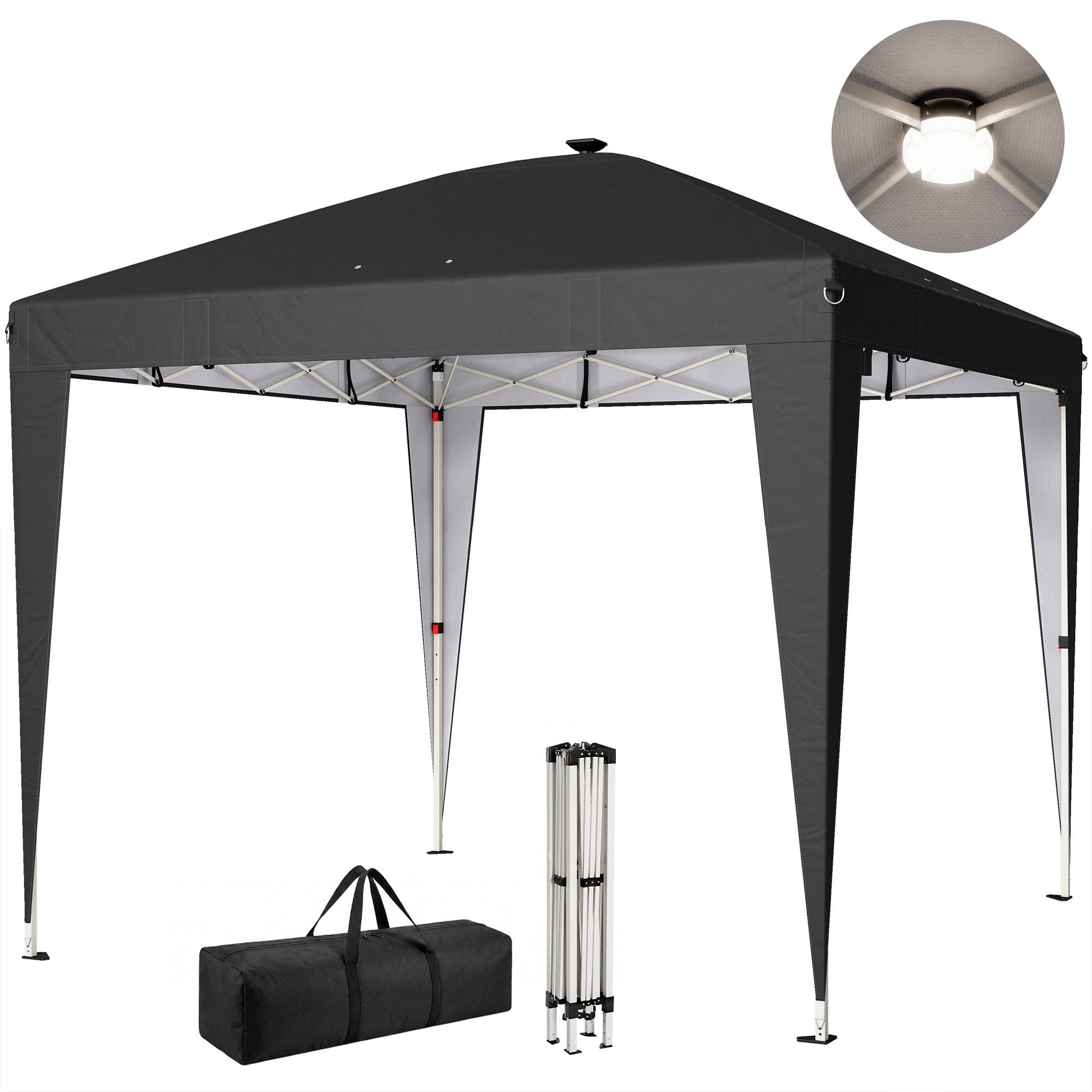 Sans Marque - Tonnelle pliante 3x3 m avec hauteur réglable, éclairage central et télécommande, en métal et polyester, noire - Image 1