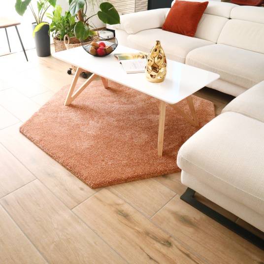 Decoweb - Tapis de salon design hexagonal - Touch - Rose corail - 200 x 231 cm - Decoweb - Image 3