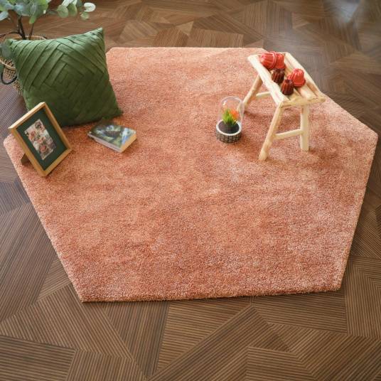 Decoweb - Tapis de salon design hexagonal - Touch - Rose corail - 200 x 231 cm - Decoweb - Image 1